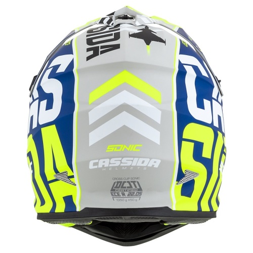 PŘILBA CROSS CUP SONIC, CASSIDA (MODRÁ MATNÁ/BÍLÁ/ŽLUTÁ FLUO/ČERNÁ/ŠEDÁ)