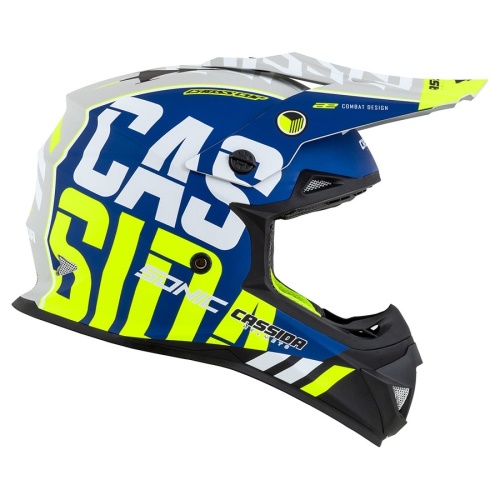 PŘILBA CROSS CUP SONIC, CASSIDA (MODRÁ MATNÁ/BÍLÁ/ŽLUTÁ FLUO/ČERNÁ/ŠEDÁ)