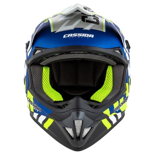 PŘILBA CROSS CUP SONIC, CASSIDA (MODRÁ MATNÁ/BÍLÁ/ŽLUTÁ FLUO/ČERNÁ/ŠEDÁ)