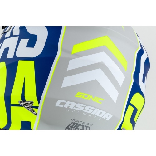 PŘILBA CROSS CUP SONIC, CASSIDA (MODRÁ MATNÁ/BÍLÁ/ŽLUTÁ FLUO/ČERNÁ/ŠEDÁ)
