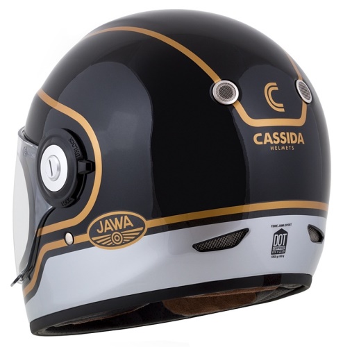 PŘILBA FIBRE JAWA SPORT, CASSIDA (ČERNÁ/STŘÍBRNÁ/ZLATÁ)