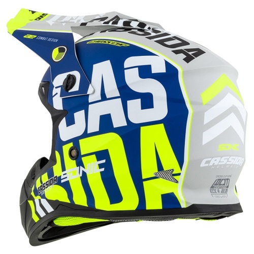 PŘILBA CROSS CUP SONIC, CASSIDA (MODRÁ MATNÁ/BÍLÁ/ŽLUTÁ FLUO/ČERNÁ/ŠEDÁ)