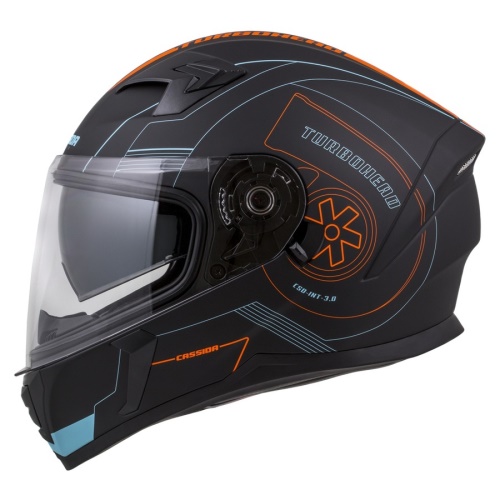 PŘILBA INTEGRAL 3.0 TURBOHEAD, CASSIDA (ČERNÁ MATNÁ/ORANŽOVÁ/MODRÁ, PLEXI S PŘÍPRAVOU PRO PINLOCK)