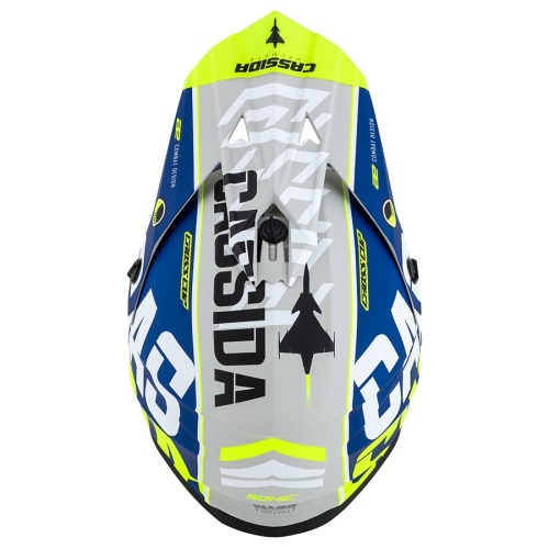 PŘILBA CROSS CUP SONIC, CASSIDA (MODRÁ MATNÁ/BÍLÁ/ŽLUTÁ FLUO/ČERNÁ/ŠEDÁ)