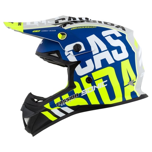 PŘILBA CROSS CUP SONIC, CASSIDA (MODRÁ MATNÁ/BÍLÁ/ŽLUTÁ FLUO/ČERNÁ/ŠEDÁ)